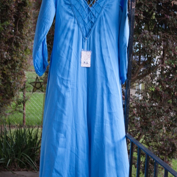 Free People blue silk dress $128 Later Days 3/4 length maxi dress. NWT size 6 - Picture 6 of 6